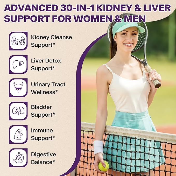 30-in-1 Kidney and Liver Cleanse Detox & Repair Drops with Cranberry Extract, Milk Thistle & Chanca Piedra, Vegan Kidney Support Supplement for Urinary Tract & Liver Support | Blueberry Flavor, 1P