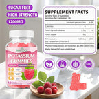 Potassium Gummies for Adults with 1200mg Potassium Chloride - Supports Muscle Health & Leg Cramps, Raspberry Flavor, 60 Count