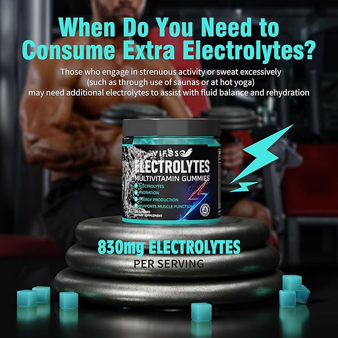 VIFSSG Electrolytes Gummies No Sugar, 120 Chewable Electrolyte Gummies with 6 Electrolytes for Runners and Endurance Sports, Refreshing Blue Raspberry, Hydration Electrolyte Chews, 1 Pack