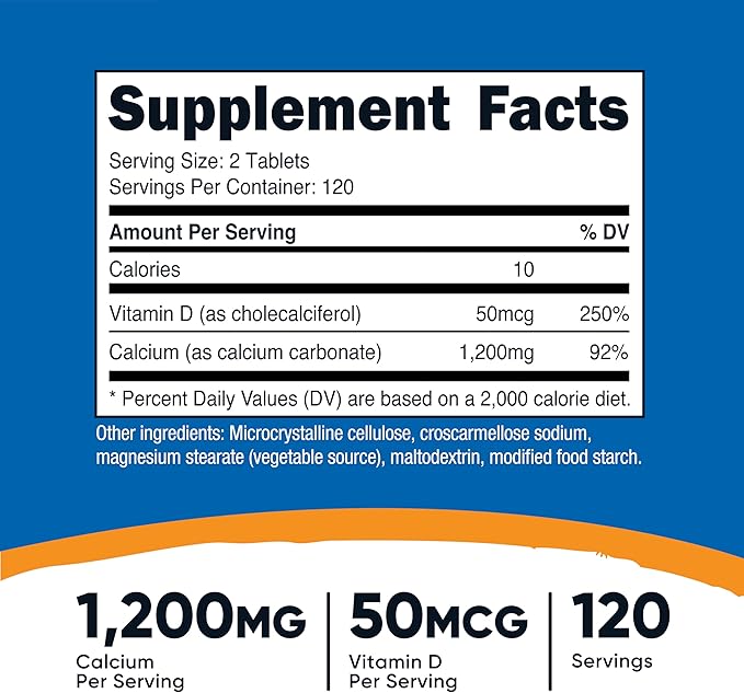Nutricost Calcium with Vitamin D, 240 Tablets - Calcium (1200mg) Vitamin D (50mcg) Per Serving - Non-GMO, Gluten Free (Pack of 2)