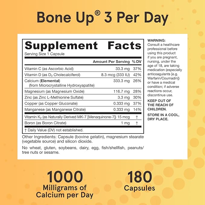 Jarrow Formulas BoneUp Three Per Day for Bone Density and Skeletal Nutrition, Includes Vitamin D3, K2 (as MK-7) and Calcium, 180 Capsules, 60 Day Supply, (Pack of 2)