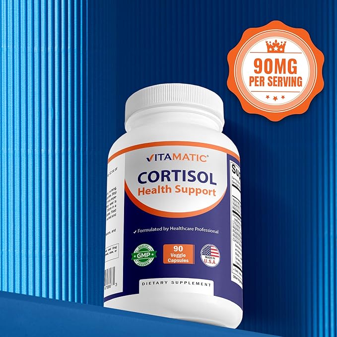 Vitamatic Cortisol Health Support - 90 Veggie Capsules - Made with Adaptogenic Blend with Ashwagandha, Rhodiola, Magnolia, L-Theanine, Phosphatidylserine (Pack of 2)