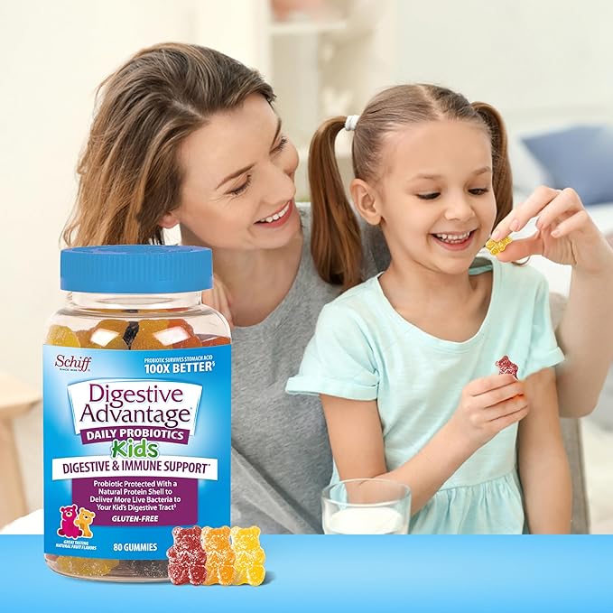 Digestive Advantage Daily Probiotic Gummy for Kids, Multi, Natural Fruit Flavours, 80.0 Count (Pack of 2)