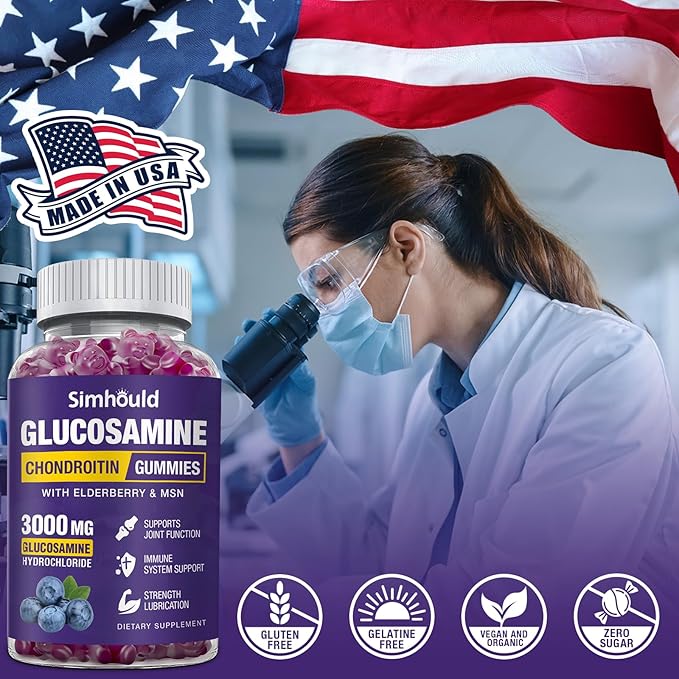 Simhould Glucosamine Chondroitin Gummies - 3000MG Extra Strength Joint Support Supplement with MSM & Elderberry, Flexibility, Antioxidant Immune Support Gummy for Adults, Men & Women