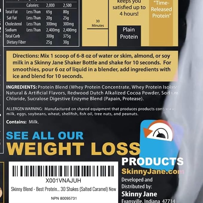 Skinny Blend – High Protein Shake for Women – Low Carb, Low Sugar, Keto Friendly Meal Replacement – Satifies Hunger and Boosts Energy – Salted Caramel – 30 Shakes