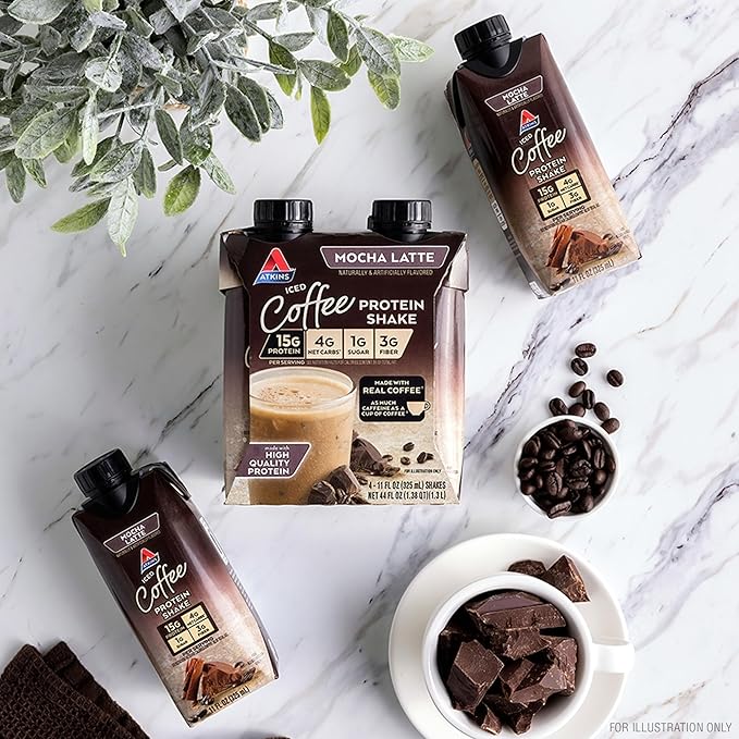 Atkins Mocha Latte Iced Coffee Protein Shake, 15g Protein, Low Glycemic, 4g Net Carb, 1g Sugar, Keto Friendly (Pack of 24)