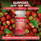 Protein Gummies, 144g Protein Per Bottle, Zero Sugar, Supports Daily Vitality, Low-Calorie, Guilt-Free, Strawberry Flavor, 60 Gummies