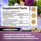 DIM Supplement with Broccoli Extract and BioPerine - Natural Hormone Balance Support for Women and Men - Estrogen Balance - Menopause, Acne - 60 Vegetarian Capsules with Calcium D-Glucarate