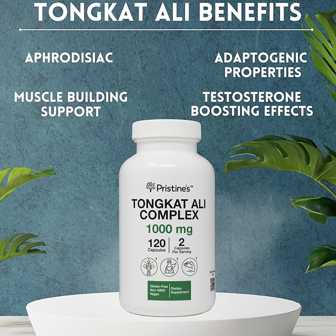 PRISTINE'S Tongkat Ali 1000MG Extract Capsule Supplement (3-Pack) -30 Day Supply - Athletic Performance Support - Mens Health & Lean Muscle Mass - Immunity Support