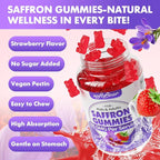 softbear Saffron Gummies for Kids & Adults, 10-in-1 Organic Saffron Supplements with 88.5mg Saffron Extract Support Calm Mind & Focus & Zzz, Sugar Free/Non-GMO, Strawberry Flavor 60 Count