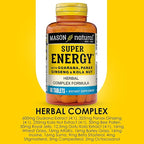 MASON NATURAL Super Energy, Made with Guarana, Panax Ginseng & Kola Nut for Optimal Performance & Energy, 30 Day Supply