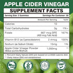 Apple Cider Vinegar Gummies, 1000mg ACV Gummies with The Mother & B12, Apple Cider Vinegar for Digestion, Metabolism, Gut & Energy Support, Immune Health, Keto-Friendly, Vegan, Non-GMO, 60 Count