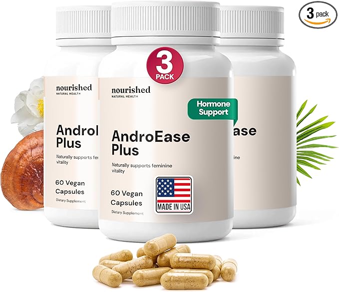 Nourished AndroEase Plus - Natural Balance Supplement for Women - Vegan Formula with Zinc & Saw Palmetto - 180 Capsules for Daily Wellness & Vitality - Made in USA