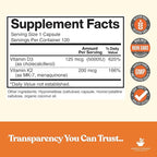 American Standard Supplements Vitamin D3 5000 IU (125mcg) Plus Vitamin K2 (MK7) 200mcg Per Capsule - Gluten Free, Non-GMO, 120 Capsules, 120 Servings, 120 Day Supply