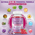 2 Pack Saffron Supplements Gummies for Kids & Adult, 88.5mg Saffron Extract with Vitamin D3, B6, Magnesium, Ashwagandha, L-Theanine for Clam, Energy, Focus, Sugar-Free, Strawberry Flavor, 120 Count