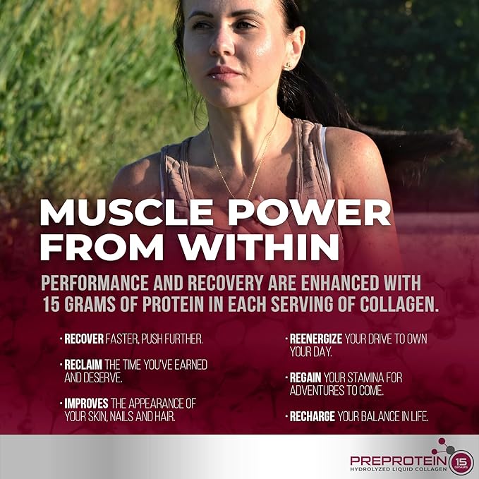 PreProtein 15 Liquid Hydrolyzed Collagen Peptides – Sugar Free Cherry Flavor Drink – 15g Protein Amino Acid Supplement for Bariatric Recovery, Joint Support & Wound Care – 30oz