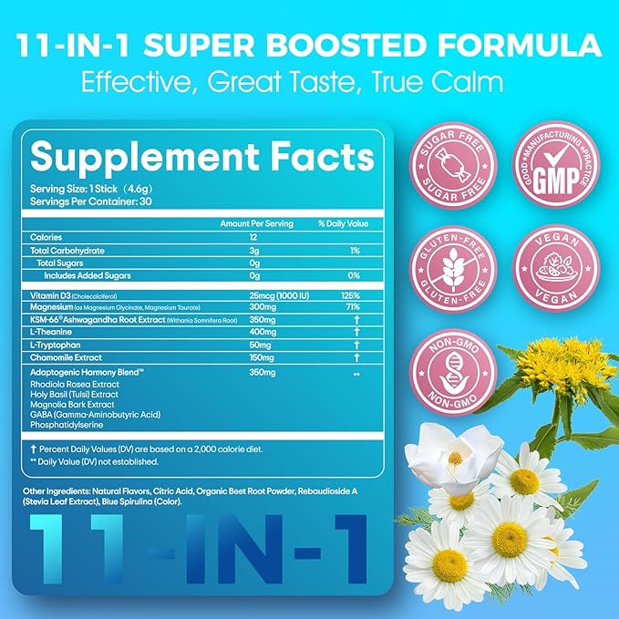 Ultimate Calm Super Cortisol Reducer Supplement Drink - Sleep Aid, Magnesium Glycinate Powder, Ashwagandha, L Theanine, Holy Basil, Vitamin D3