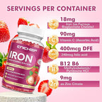 2 Pack Iron Gummies with Multivitamin, Iron Supplement for Women & Men with Folate, Zinc & Vitamin C, B12, B6 for Adults & Kids - Blood Builder & Energy Support for Iron Deficiency - 120 Gummies