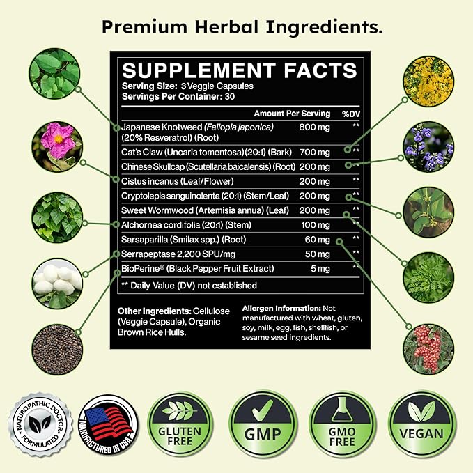 Zenmen Tick Immune Support 180 Vegan Capsules, 2 Bottles - Improved Formula - Japanese Knotweed, Cat's Claw, Chinese Skullcap, Cryptolepis Sanguinolenta, Sweet Wormwood - Made in The USA