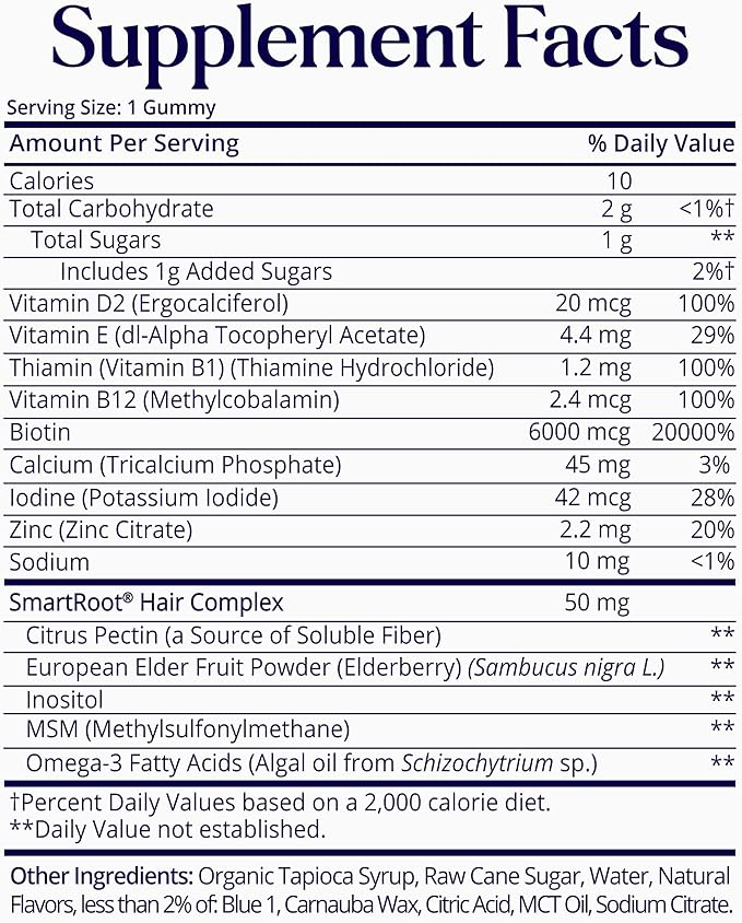 SugarBearPro Hair Vitamin Gummy 1 Month Supply, Extra Strength Biotin 6000mcg for Hair Growth, Vegan Vitamin B12, MSM, Inositol, Omega 3, Elderberry, Certified Kosher, Halal, Cruelty-Free