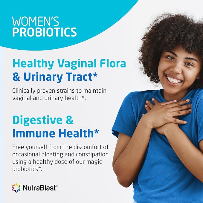 NutraBlast Vaginal Probiotics for Women Digestive, Intimate Balance, UT & Vaginal Health - 50 Billion CFU - 6 Strains, Prebiotics, Cranberry Extract & D Mannose - Womens Probiotic (30 Count)