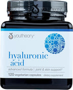 Youtheory Hyaluronic Acid Advanced Formula - Joint Support Supplement with Boswellia Extract* - Skin Health Supplement - Dairy, Soy & Gluten Free - 120 Vegetarian Capsules