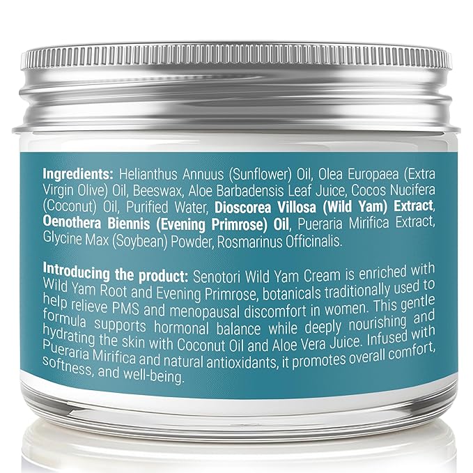 Wild Yam Cream infused with Evening Primrose - Botanical Wild Yam Root Balm for Women's Midlife Wellness – Menopause, Hormone Balance & Nighttime Comfort, Non-Greasy Cream – 2 Oz (Unscented)