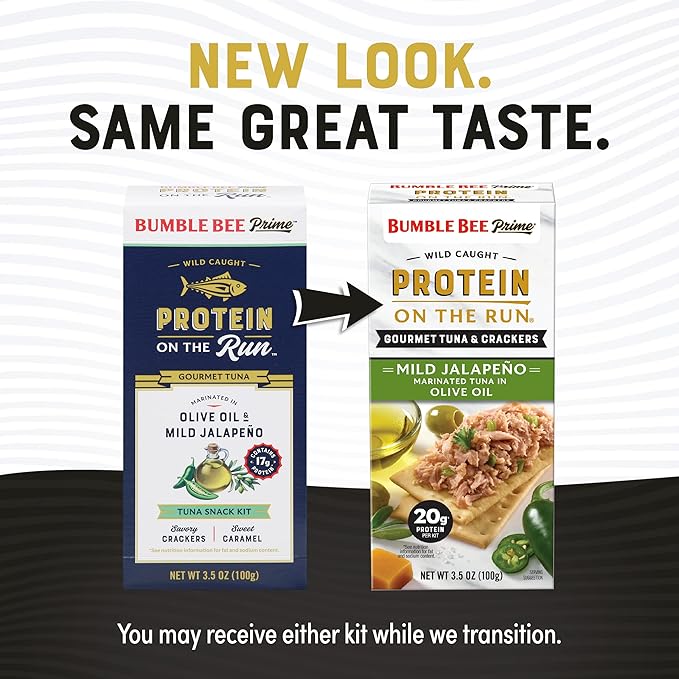 Bumble Bee Prime Protein on the Run Tuna Snack Kit - Gourmet Tuna Marinated in Olive Oil & Mild Jalapeno with Crackers and Serving Utensil - 20g of Protein Per Serving, Easy Open Can