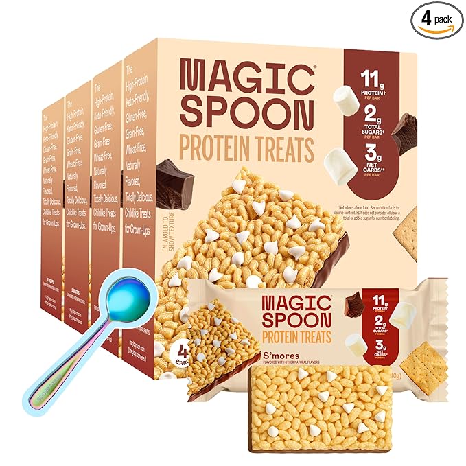 Magic Spoon Treats - 16 High Protein Bars, Smores - High Protein Gluten Free Snack - Sugar Free & Gluten Free Protein Cereal Bar - Low Carb & Keto Friendly - Healthy Snacks for Adults