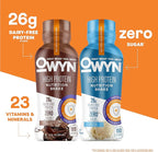OWYN Only What You Need High Protein Shake, Chocolate and Vanilla Flavored, 26g Protein, 0g Sugar, 3g Fiber, Dairy Free, Plant Based Protein Drink, 12 Count