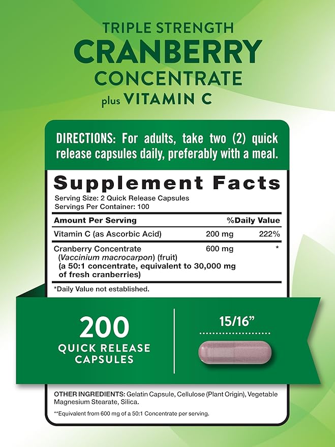 Nature's Truth Cranberry Concentrate Pills | Plus Vitamin C | 200 Quick Release Capsules | Non-GMO & Gluten Free Supplement