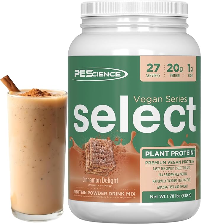 PEScience Select Vegan Protein Powder, Plant Based Protein Powder, Amazing Taste, Smooth Texture, Pea and Brown Rice Blend, Dairy Free, Lactose Free, Gluten Free - Cinnamon Delight, 27 Servings