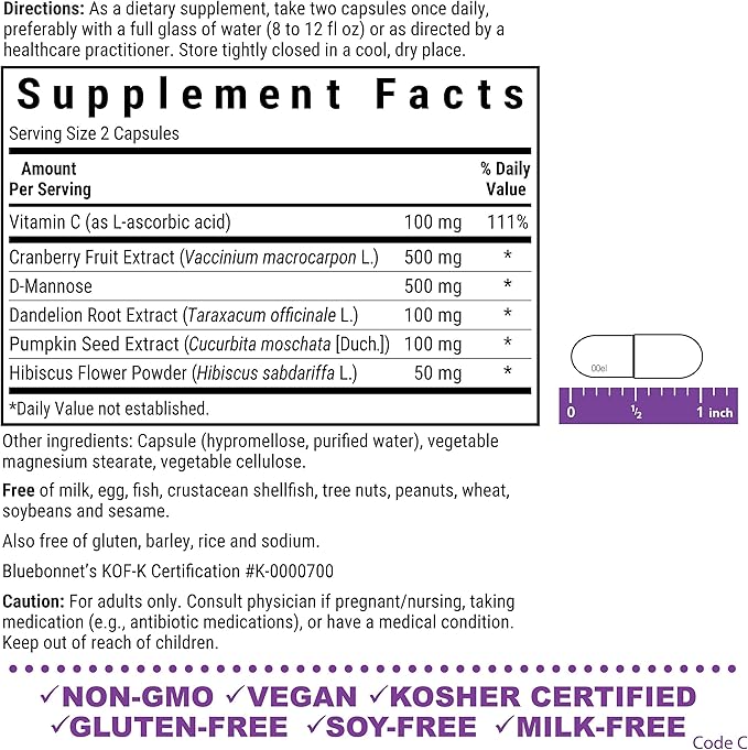 Bluebonnet Nutrition Urinary Tract Support, Cleanse & Flush*, Soy-Free, Gluten-Free, Kosher-Certified, Non-GMO, Dairy-Free, Vegan, 30 Vegetable Capsules, 15 Servings