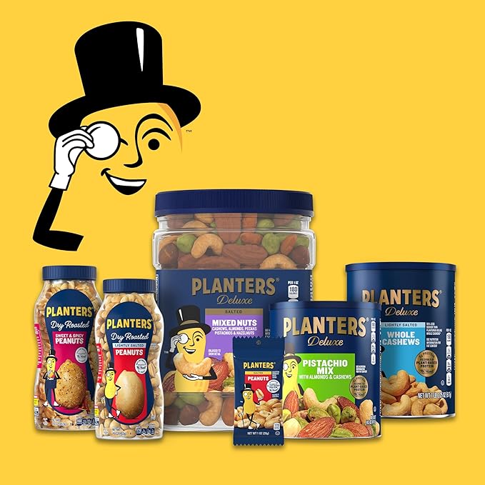 PLANTERS Deluxe Salted Whole Cashews, Party Snacks, Plant-based Protein, 8.5 oz Canister