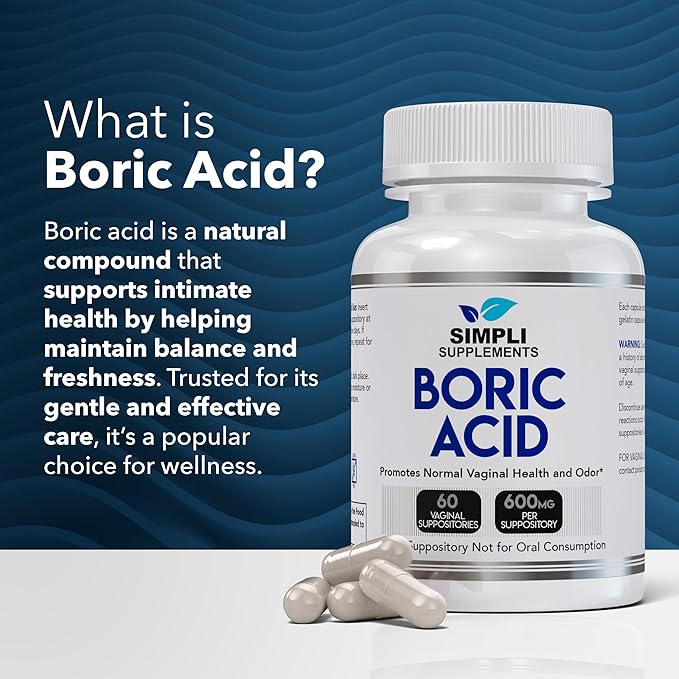 Boric Acid Suppositories for Women 600mg – 60 Count | Vaginal pH Balance Support | Feminine Care | Helps Maintain Freshness & Odor Control