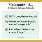 Nature's Bounty Melatonin, 100% Drug Free Sleep Aid, Dietary Supplement, Promotes Relaxation and Sleep Health, 5mg, 90 Softgels (Pack of 2)