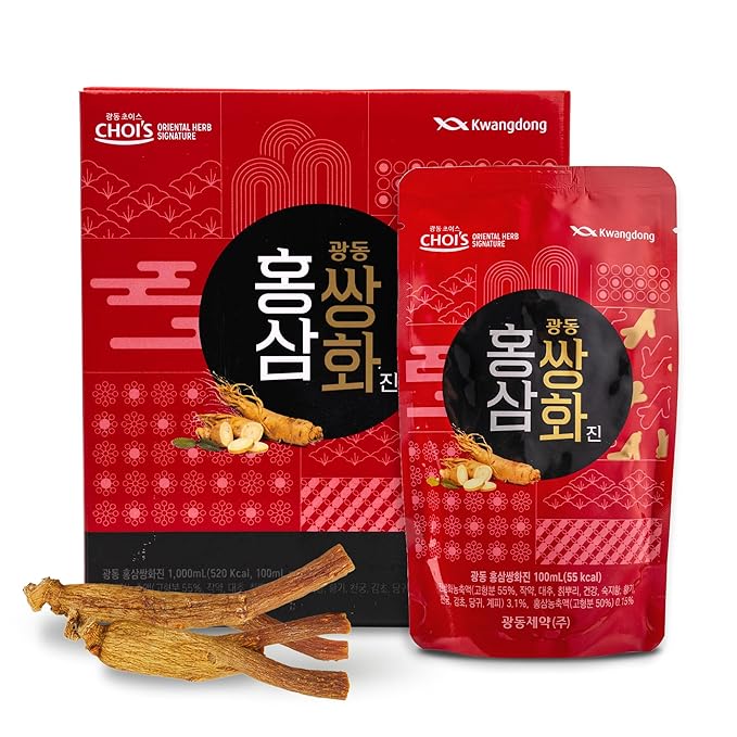 KWANGDONG Ssang Hwa Jin (Red Ginseng) - Korean Traditional Herbal Red Ginseng Tea, Supports General Wellness, Energy, and Vitality, 10 Pouches