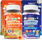 Kids Calcium Magnesium Supplement Gummies - Calcium Citrate 800mg with Magnesium Glycinate 200mg, L-Theanine, Vitamin D3 K2 & Omega-3 Multivitamin for Kids Day & Night Gummies - Vegan, Sugar Free
