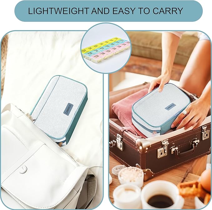 Weekly Travel Pill Organizer Pill Case for Purse with Removable 7 Day Pill Box Holder,Cute Medication Organizer Pill Container for Medicine, Vitamin, Fish Oils,Supplement (Teal, Small)
