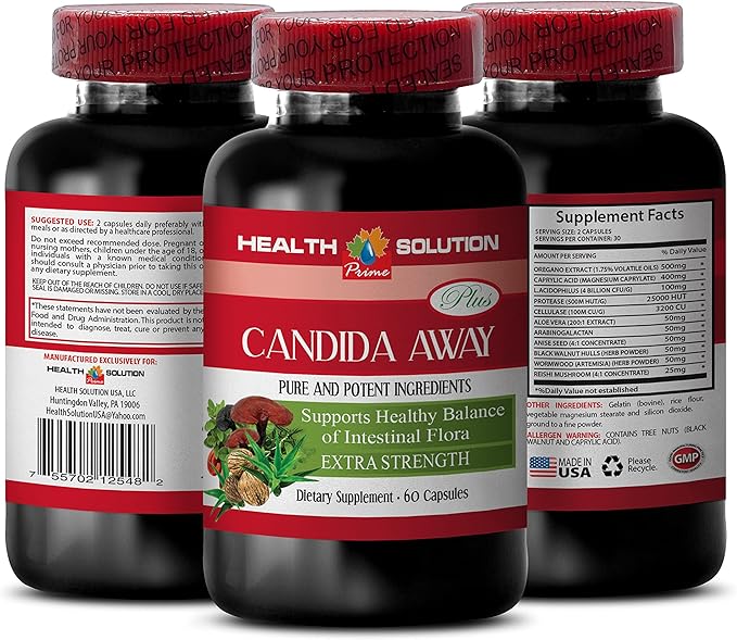 Immunity Support Supplement - Candida Away Plus - Candida Digestive - Candida Cleanse Extra Strength - Digestive Pill - Candida Cleanse for Women and Men - Candida Overgrowth - 3 Bottles 180 Capsules