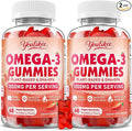 2 Pack Vegan Omega-3 Gummies 1000mg, Omega 3 Fish Oil Alternative for Adults, Plant Based DHA 460mg & EPA 230mg w/Vitamin A, C, E, Strawberry Flavor, 120 Count