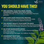 FreshDrinkUS, Tulsi Sleep Tea Bags | 75 Tea Bags | Herbal Blend with Tulsi Holy Basil, Chamomile, Gotu Kola, Ashwagandha & Peppermint | Naturally Caffeine-Free, Relaxing Evening Herbal Tea. Vegan