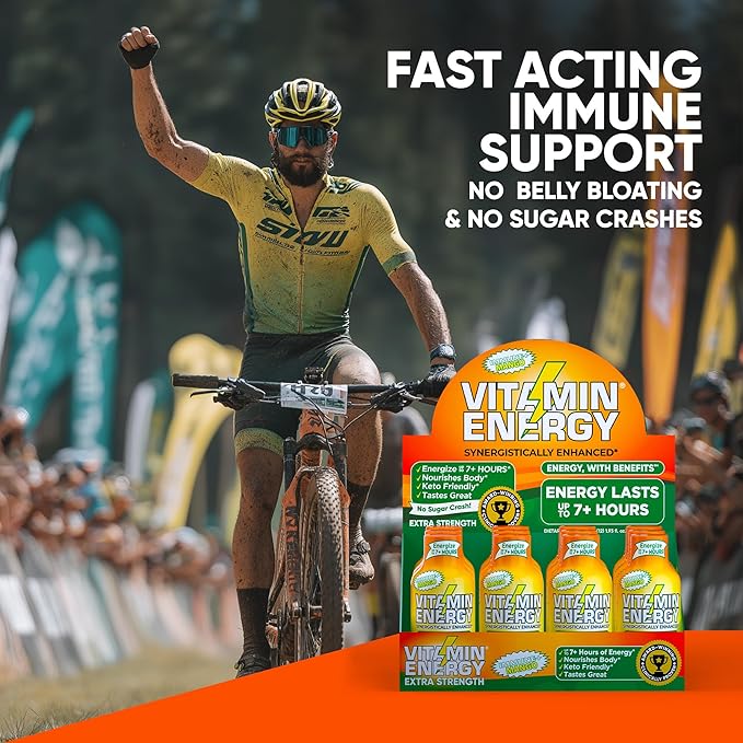 Vitamin Energy Immune+ Extra Strength Energy Shot Mango 12 Pack, 260mg Natural Caffeine, B-Vitamins, Citicoline, Green Tea, Immunity & Focus Support, Zero Sugar, Gluten-Free 1.93 fl oz
