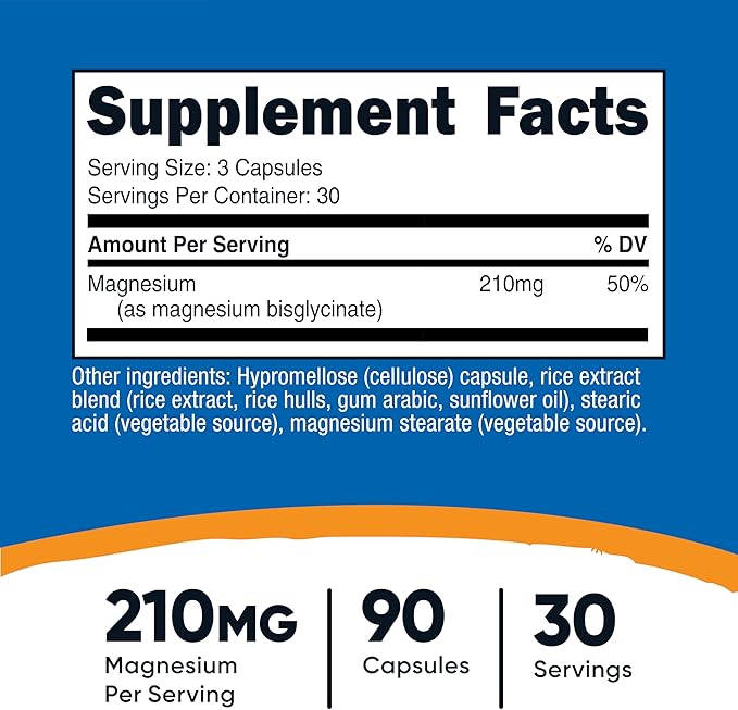 Nutricost Magnesium Glycinate Capsules (90 Capsules, 210 mg Per Serving) - Magnesium Glycinate Supplement for Gentle Absorption