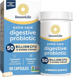 Renew Life Extra Care Digestive Probiotic Capsules, 50 Billion CFU Guaranteed, Daily Supplement Supports Immune, Digestive, Respiratory Health(1), L. Rhamnosus GG, Dairy, Soy and Gluten-Free, 90 Count