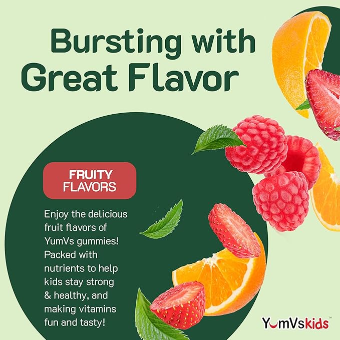 YumVs Kids Multivitamin Gummies - Fruit Flavored Chewable Children's Multivitamin - Kids Vitamins Multivitamin Gummy with 12 Minerals & Vitamins A C D3 E B6 B12 (120 Count (Pack of 1))