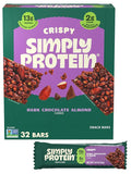 Simply Protein - Dark Chocolate Almond Crispy Bars - Plant Based Protein Bars - Low Carb, Low Sugar, High Fiber - 13g Protein, 2g Sugar, 7g Fiber - Vegan, Gluten Free, Non GMO, Kosher - 32 Bars