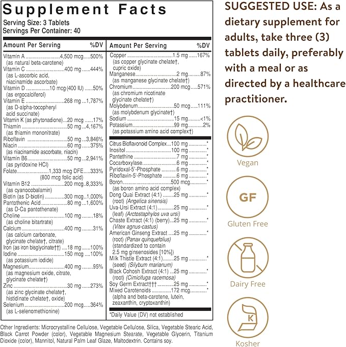 Solgar Female Multiple, 120 Tablets - Multivitamin, Mineral & Herbal Formula for Women - Advanced Phytonutrient - Vegan, Gluten Free, Dairy Free, Kosher - 40 Servings