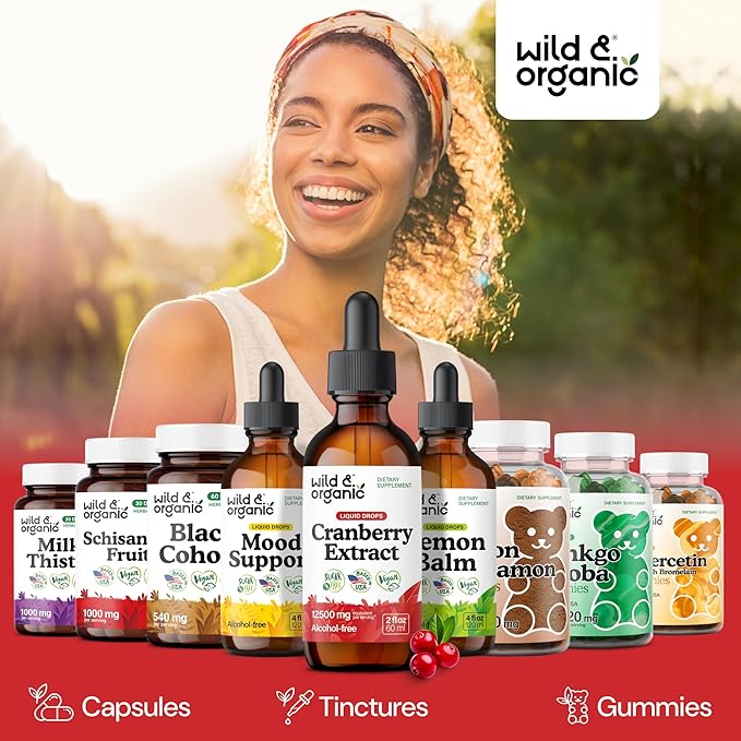 Wild & Organic Cranberry Supplement Drops - Urinary Tract Support for Women & Men - Pure Cranberry Extract Liquid Supplement - Vegan, Sugar & Alcohol-Free Tincture - 2 fl oz