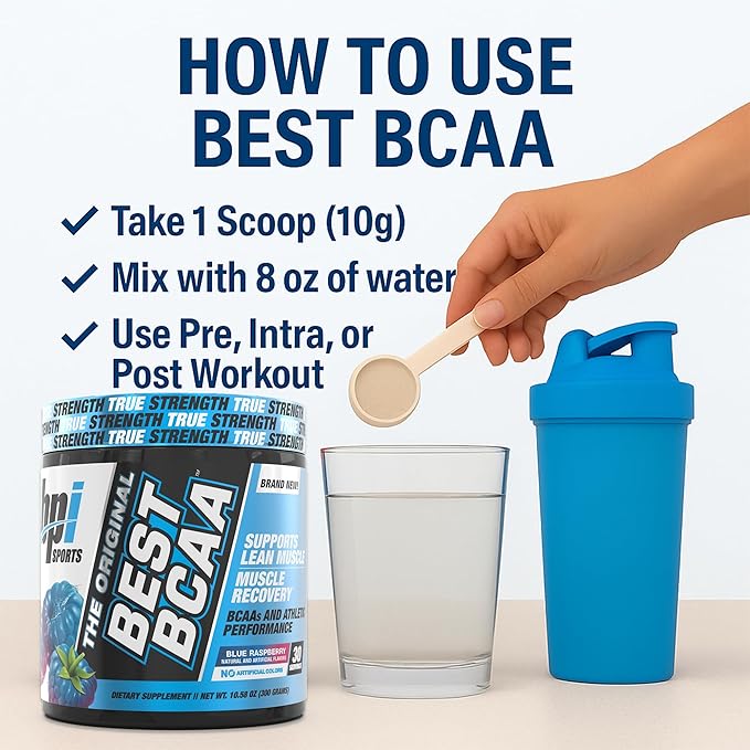 BPI Sports Best BCAA Powder - Muscle Recovery Support - Branched Chain Amino Acids | Building Blocks of Protein and Muscle - Post Workout Recovery – Hydration - Blue Raspberry, 30 Servings